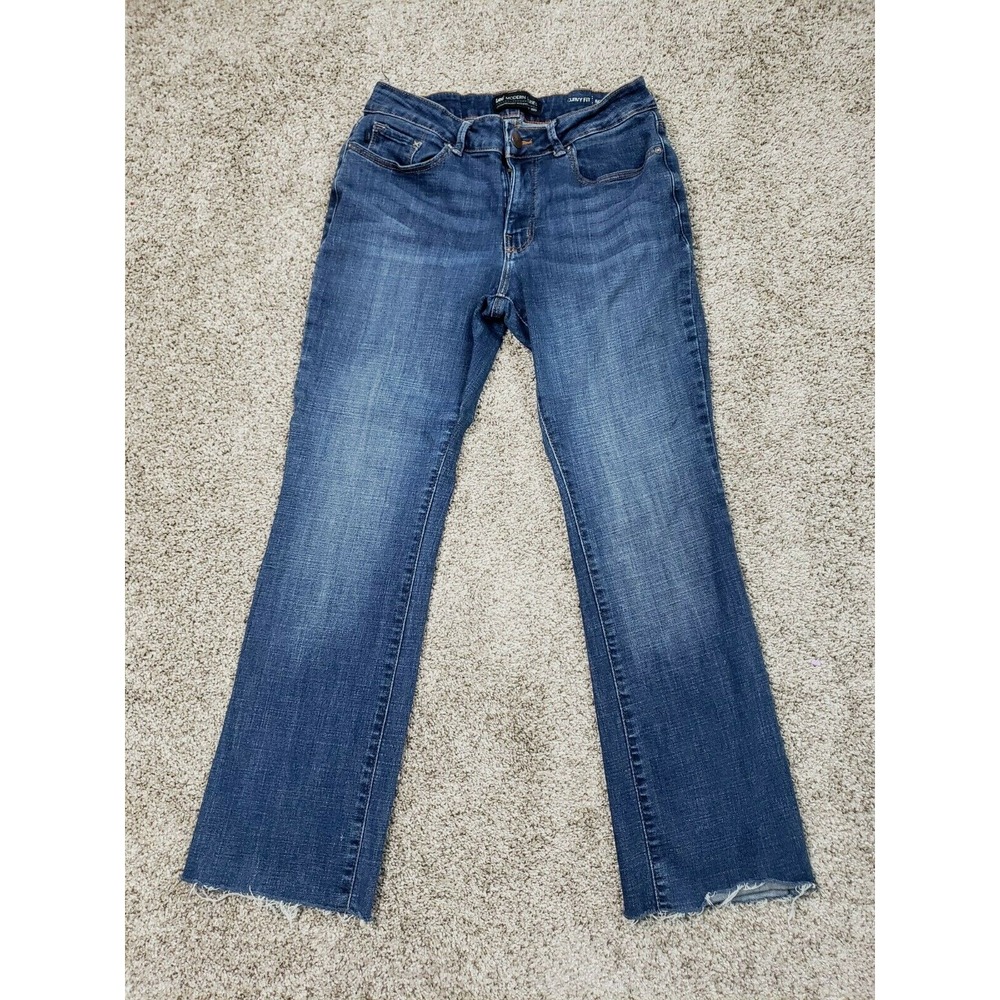 Lee Modern Series Curvy Fit Bootcut Blue Jeans Women's 8 Petite Denim Frayed Hem